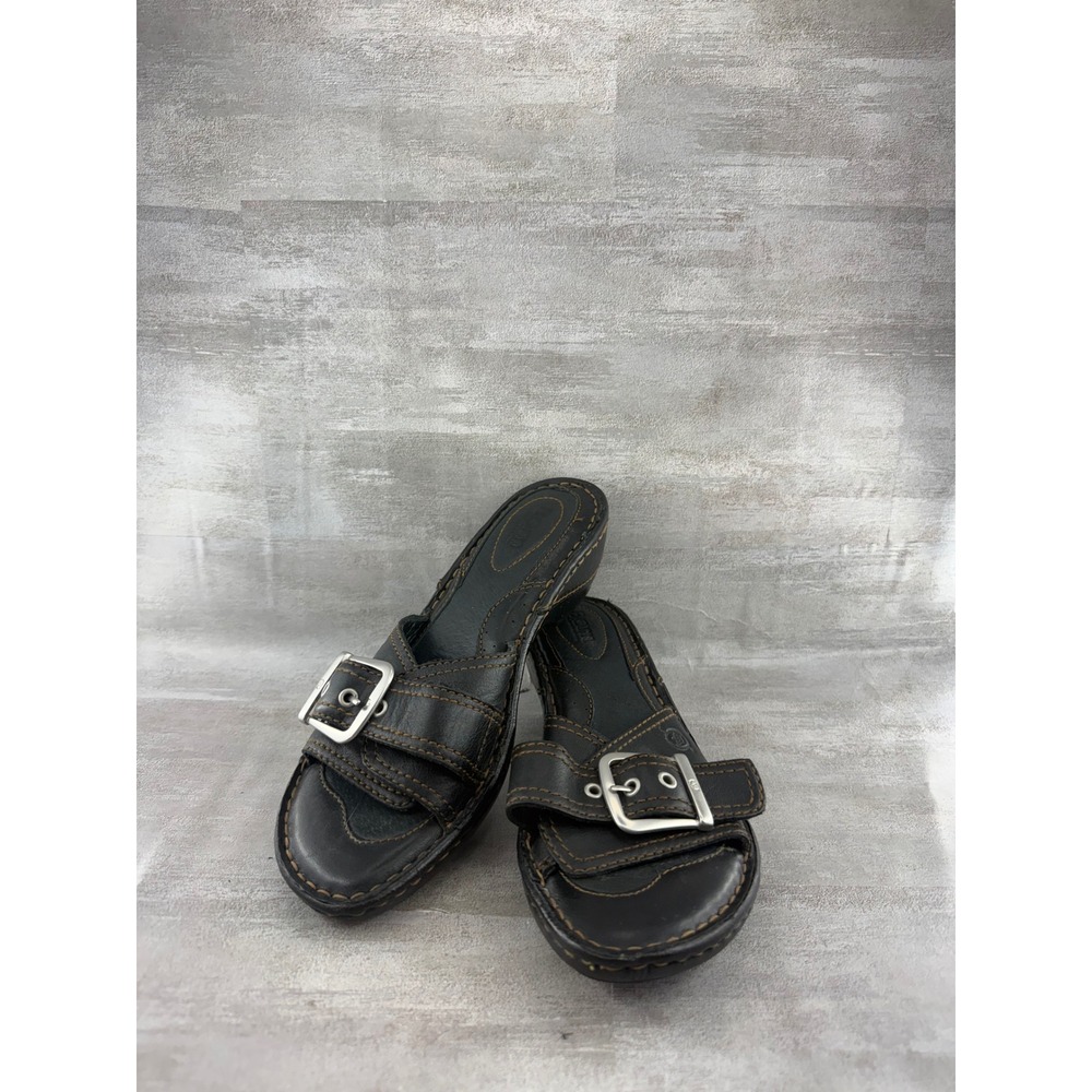 Born Women Black Leather Buckle Slide Sandals MWW31496 CKB9 Size US 8 EU 39